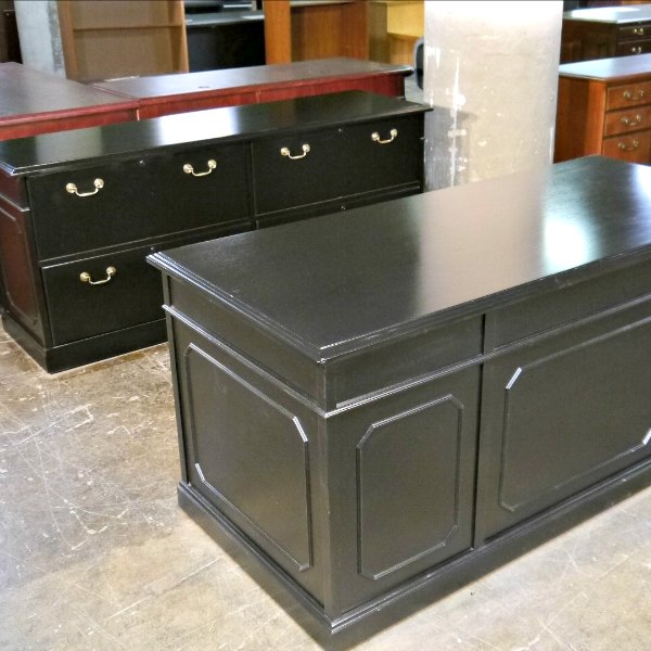 Refinished Kimball Black Desk and Credenza