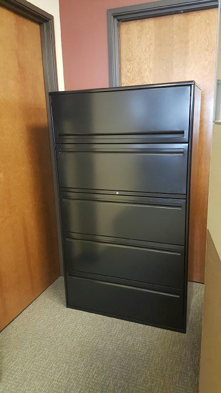 Black Haworth 5-Drawer file cabinets