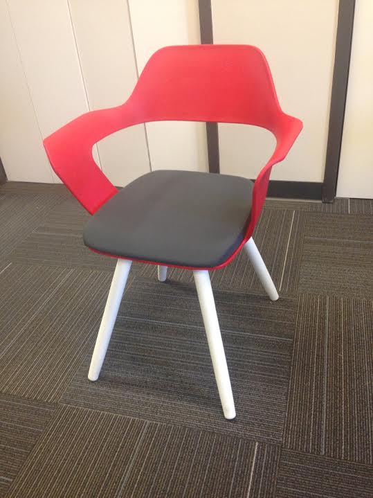 Red Lobby Chair with Arms and Fabric Seat